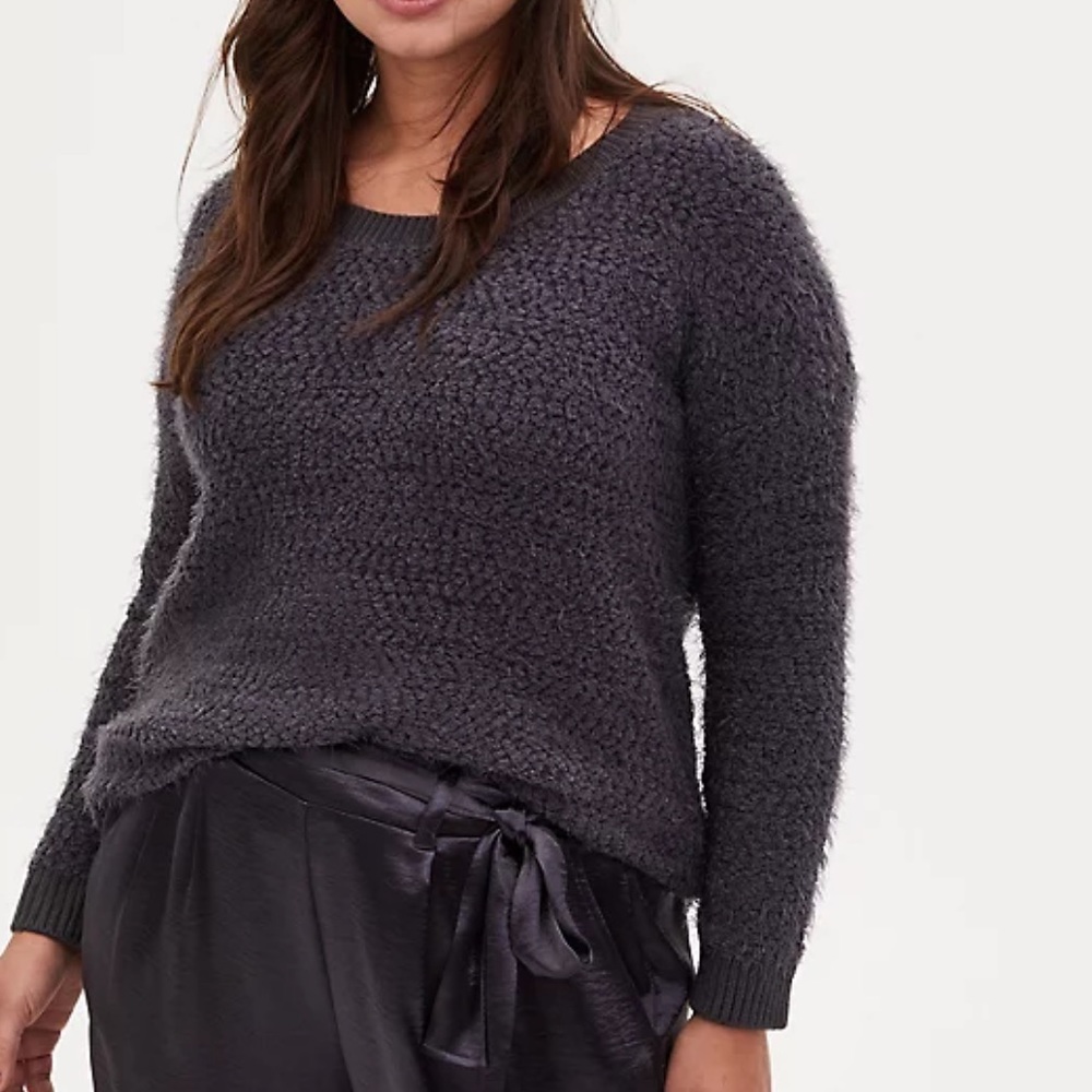 Gray Popcorn Pullover Drop Shoulder Sweater